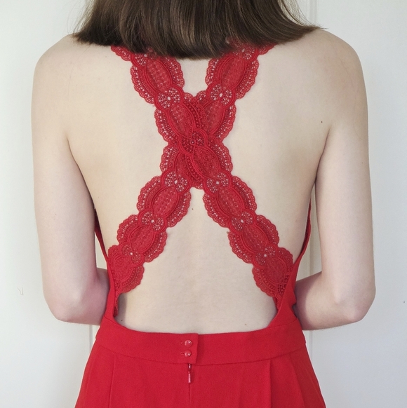Sezane Red Open Back Lace Straps Ombeline Dress 42 |US 10 CHRISTMAS! VALENTINES! - Picture 3 of 4